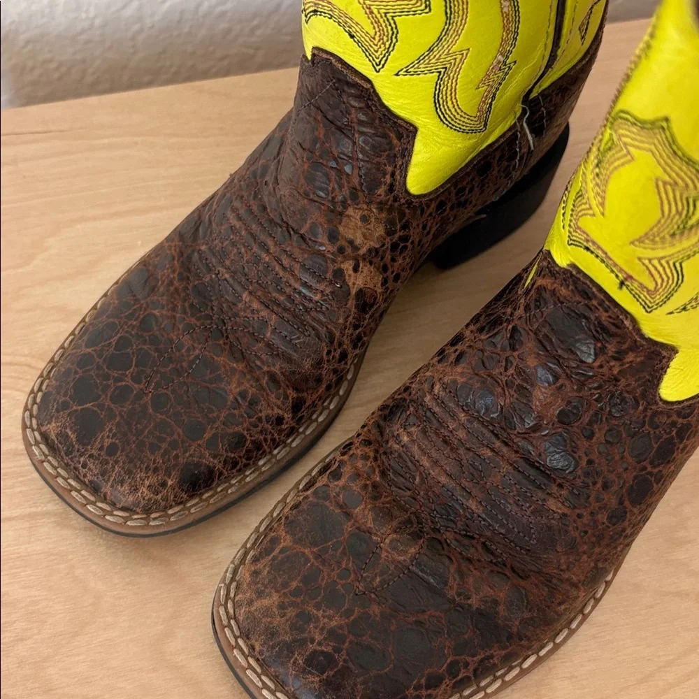 Old West Neon & Brown Leather Cowboy Boots